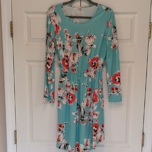 Floral Long-Sleeve Mint Green Dress